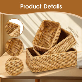 Whalehub natural rectangular rattan baskets small inside ideal for keys and accessories.