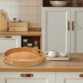 Whalehub rattan tray organizing remotes and small items neatly.