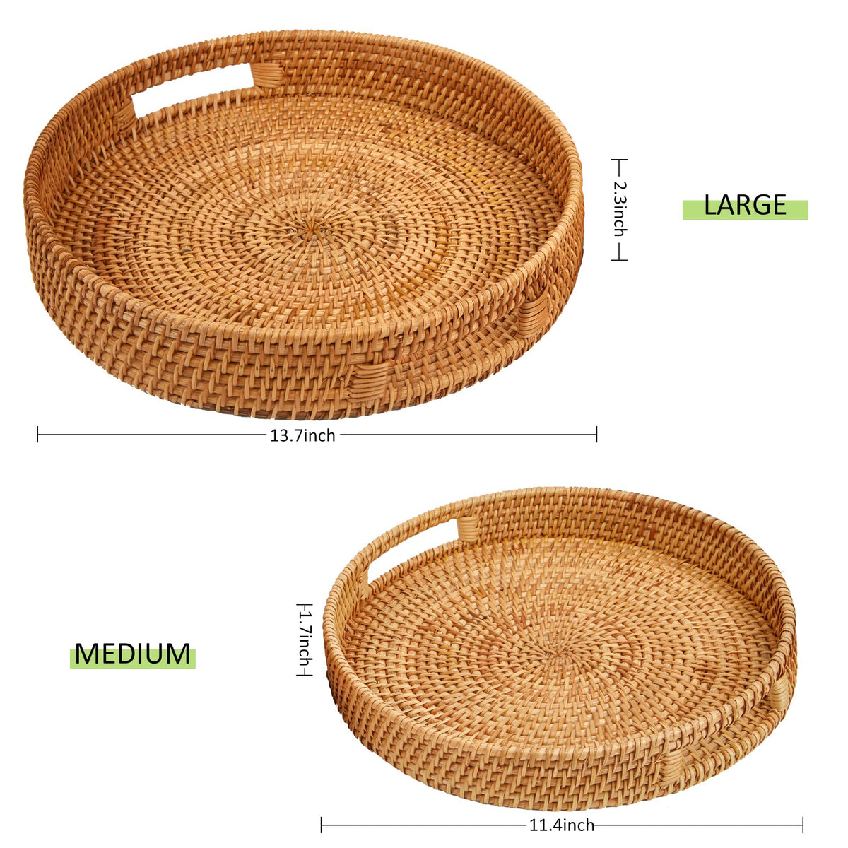 Whalehub round rattan tray large with handles, ideal for serving drinks and snacks.