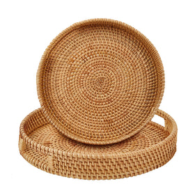 Whalehub round rattan tray with handles, perfect for breakfast and tea service.