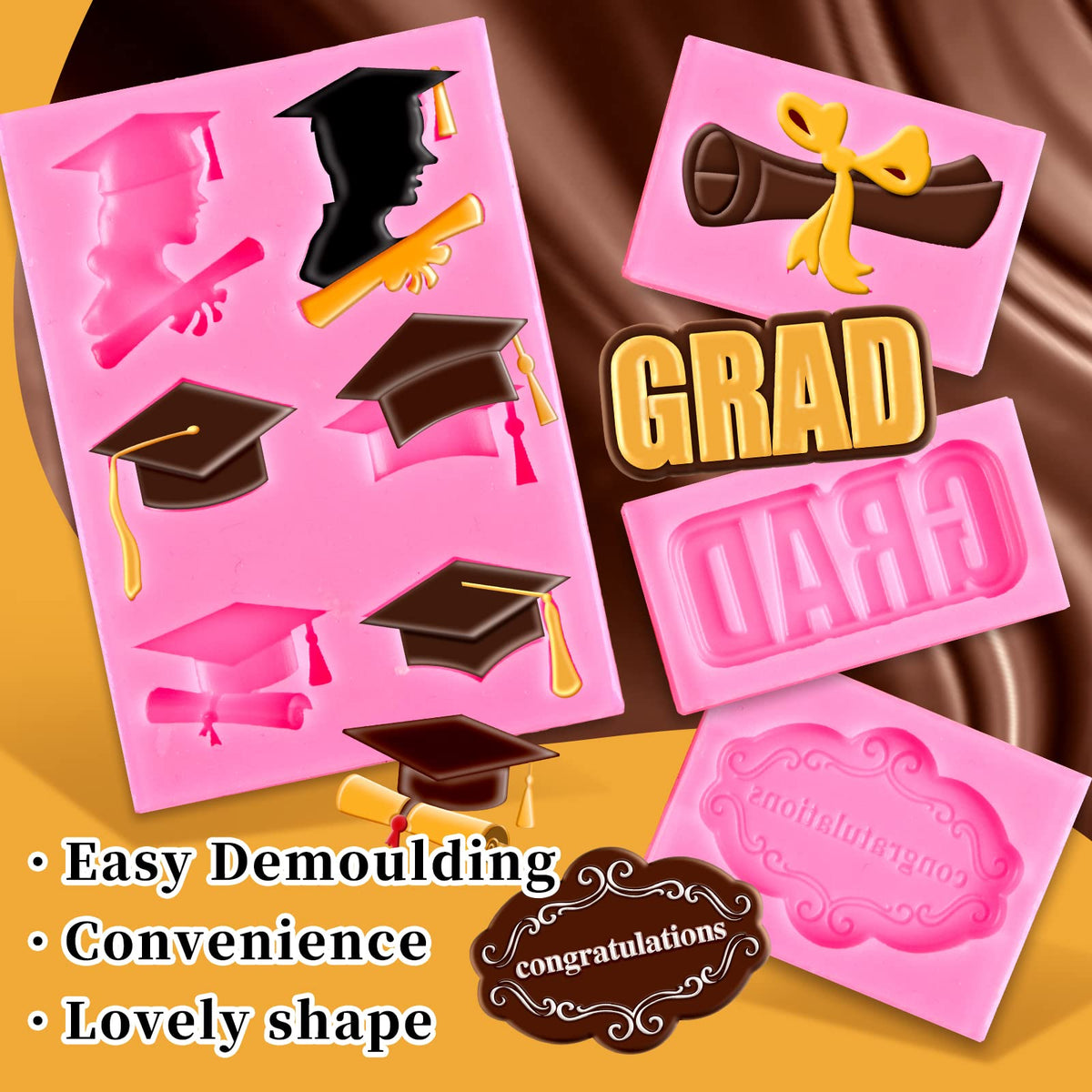 Whaline graduation molds congratulations glyphs for chocolate and jelly treats