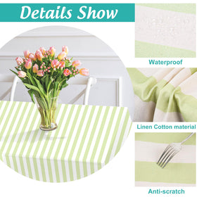 Whaline green striped tablecloth fits rectangular tables for everyday gatherings.