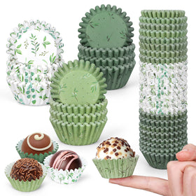 Whaline greenery cupcake liners with eucalyptus design for elegant party decor.