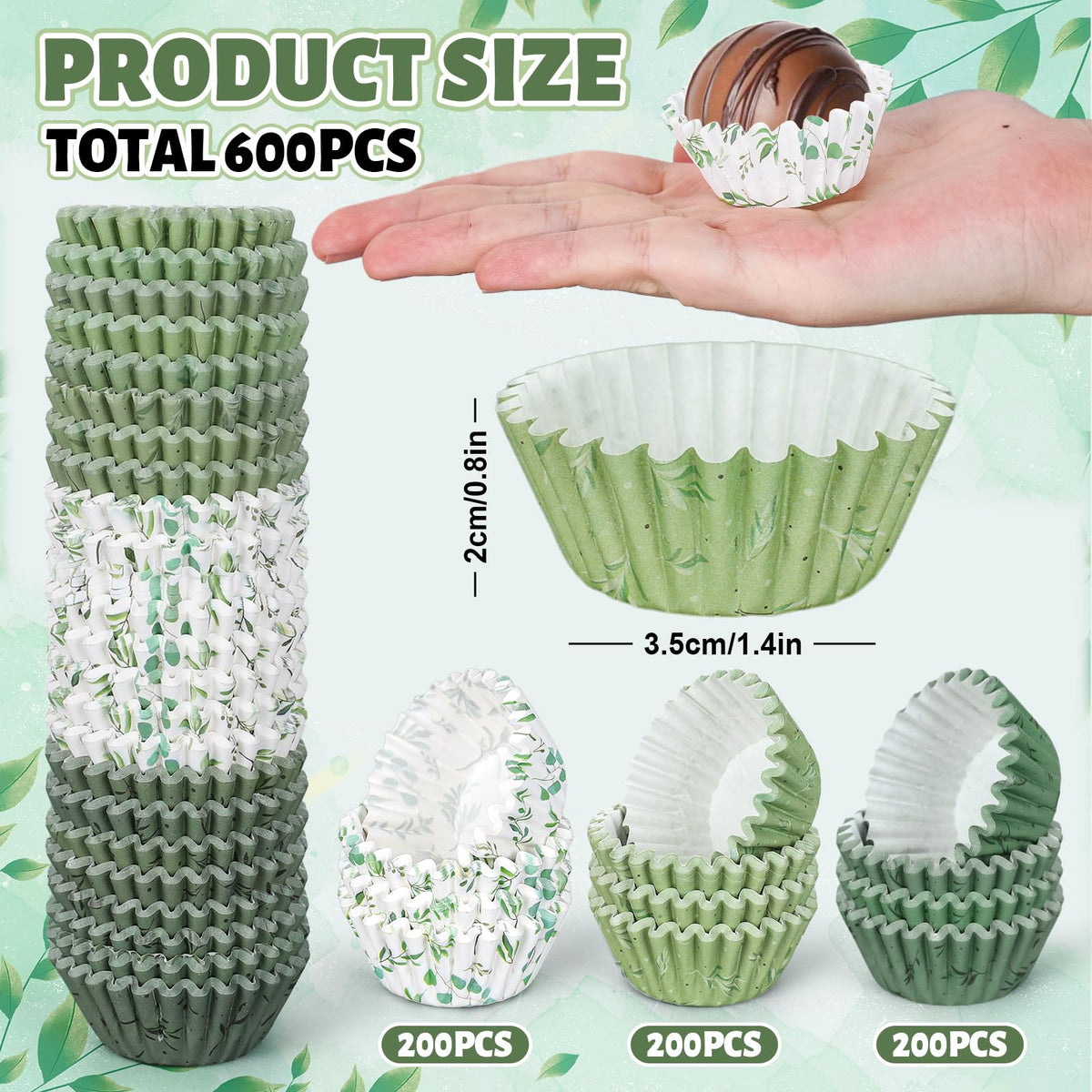 Whaline olive leaf cupcake wrappers add natural charm to celebrations.