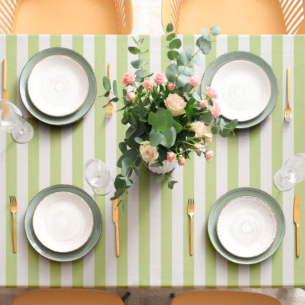 Whaline easy-care reusable tablecloth for quick cleanup.