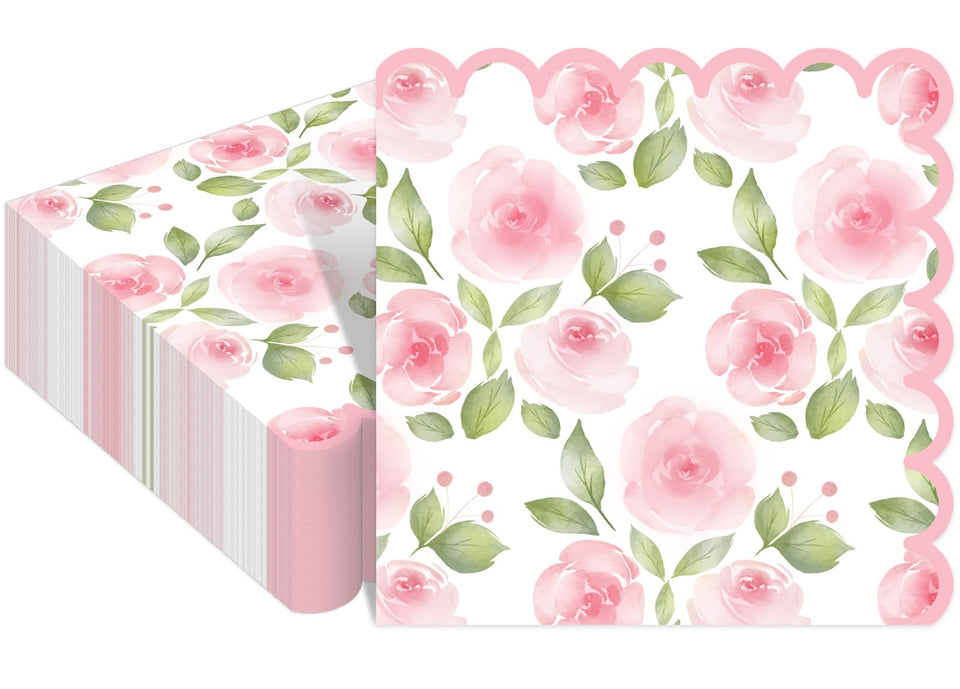 Whaline pink rose pattern cocktail napkins for elegant gatherings