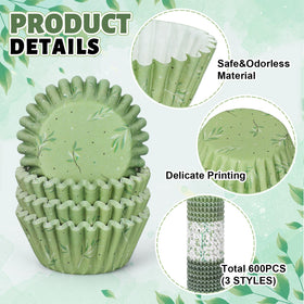 Whaline sage green liners complement white icing with botanical style.