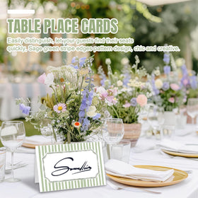 Whaline tented cards with striped design for easy guest seating