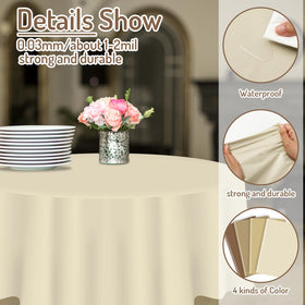 Whaline waterproof plastic tablecloth offers spill resistance for indoor or outdoor use.