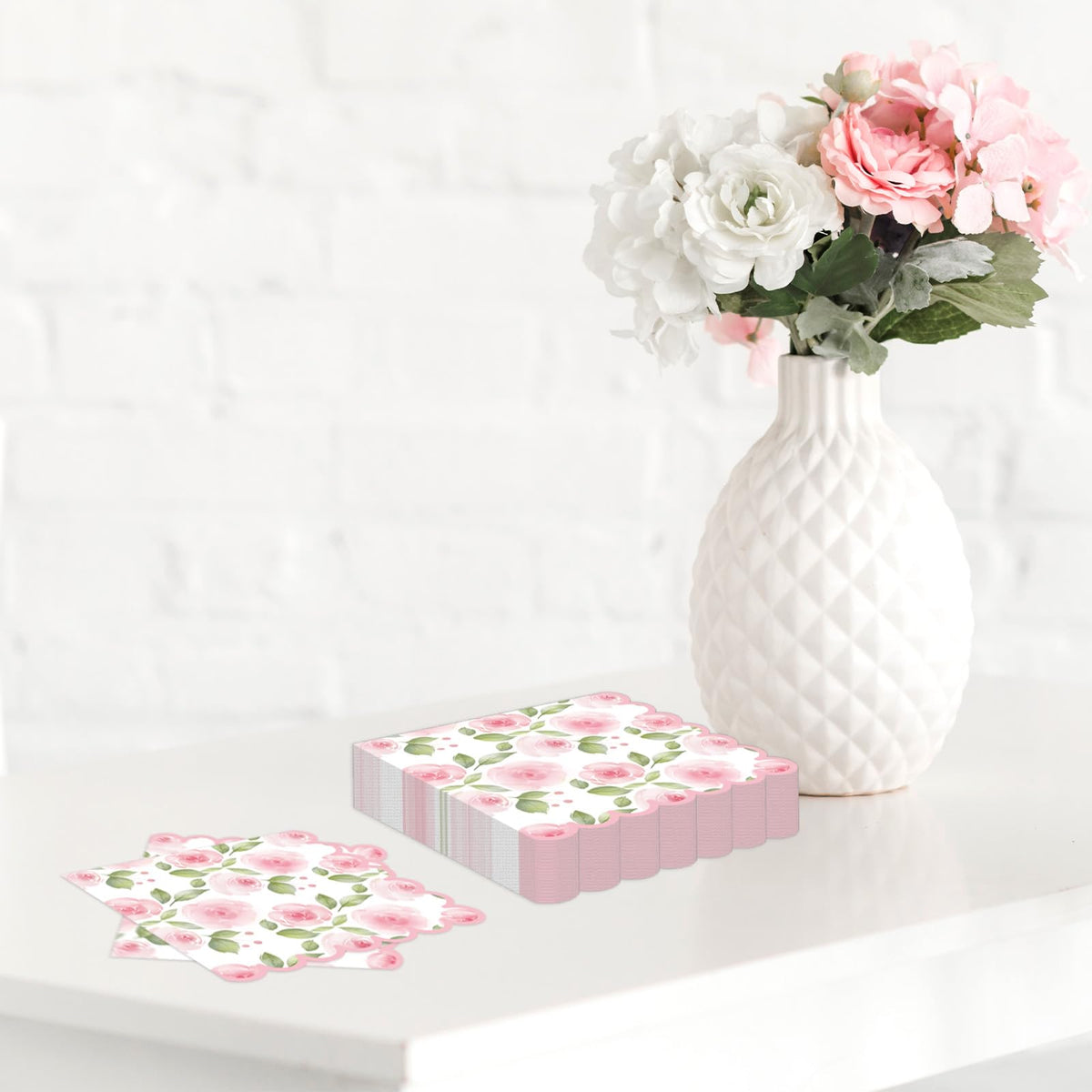 Whaline wedding table decor napkins with rose motif