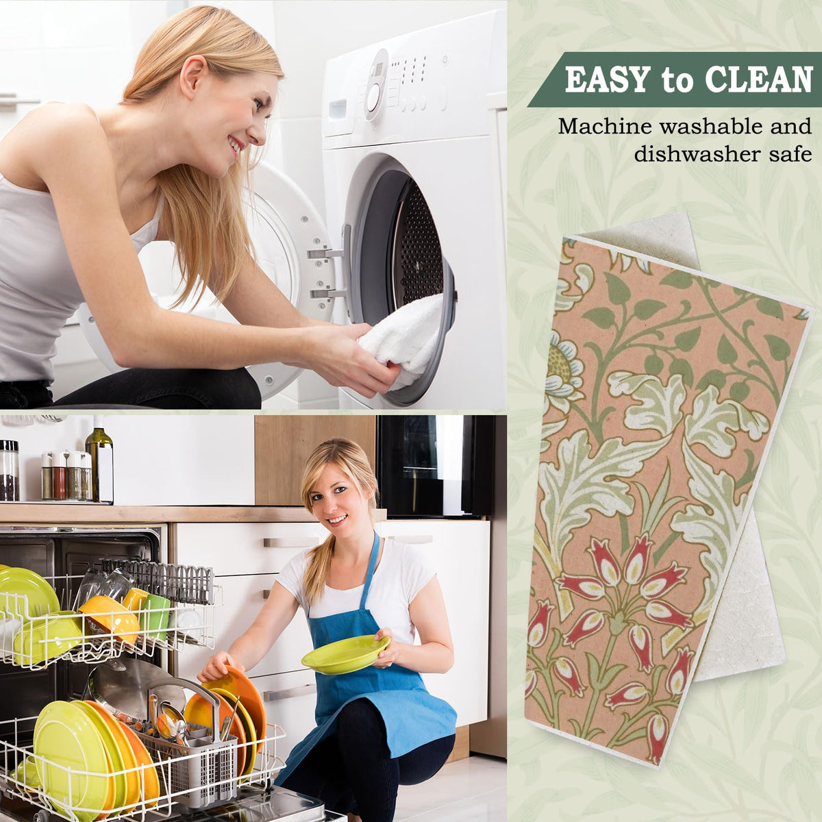 Whaline William Morris dishcloths, absorbent and machine washable for daily use.