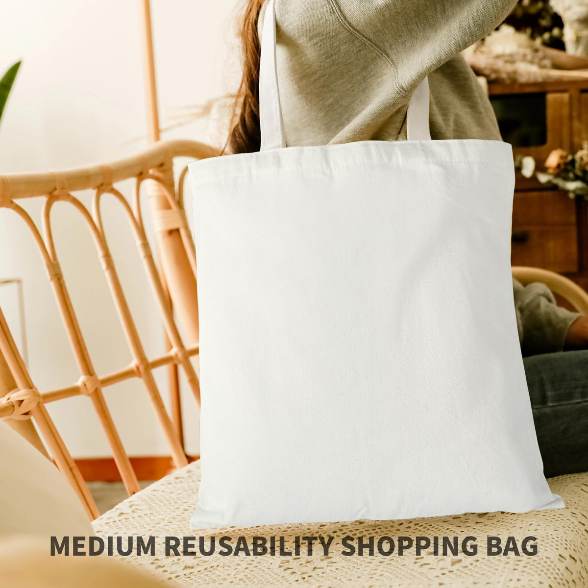 Folded white tote showing lightweight, reusable material