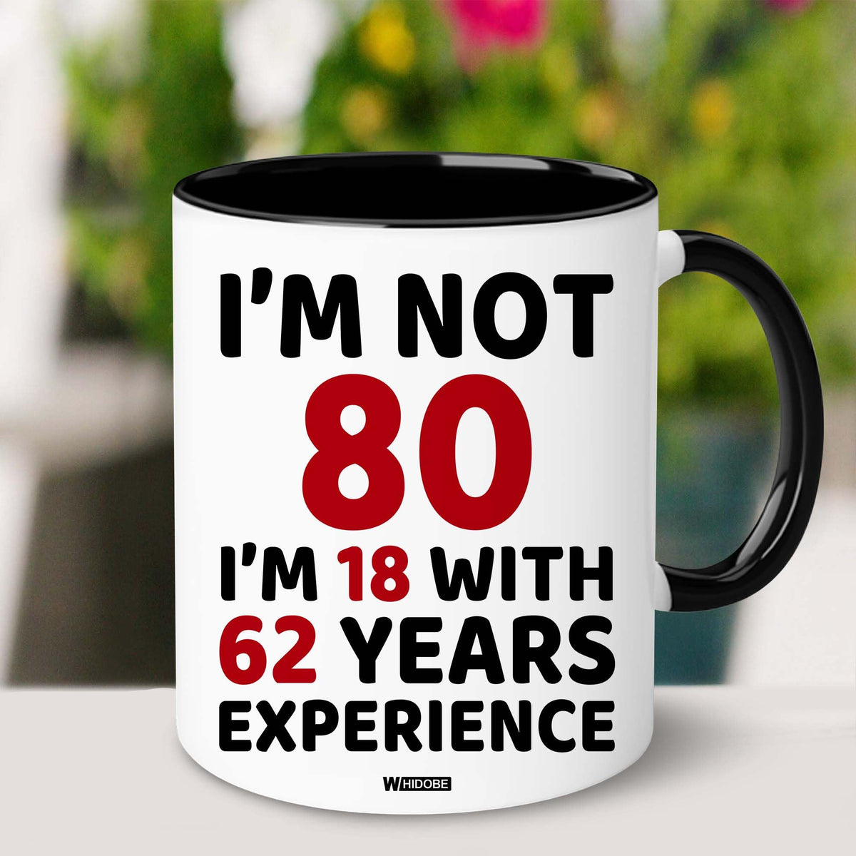 WHIDOBE 80th birthday mug cozy moment, comfortable handle for easy daily use.