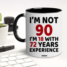 WHIDOBE 90th birthday mug held by senior for an easy, enjoyable sip