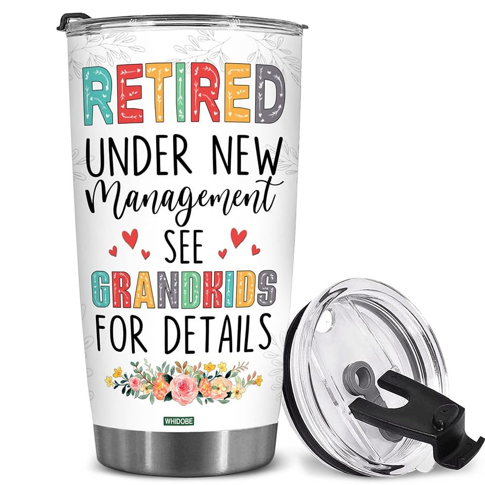 WHIDOBE retired tumbler closeup highlighting durable stainless steel for hot or cold beverages