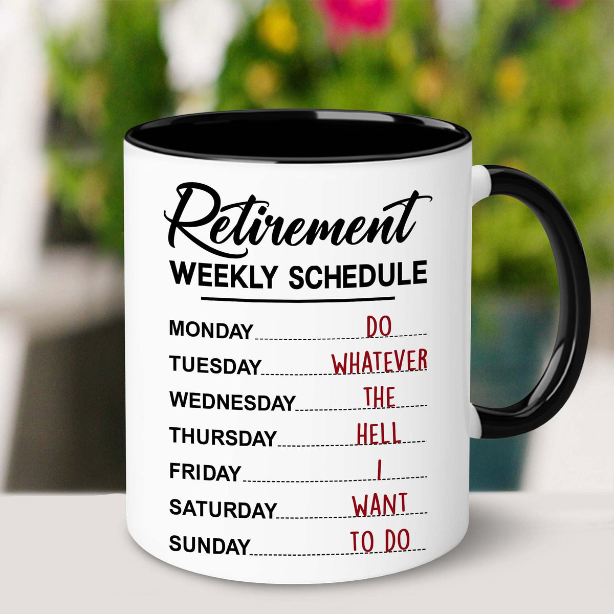 WHIDOBE retirement mug design detail, featuring a timeless message to celebrate milestones.