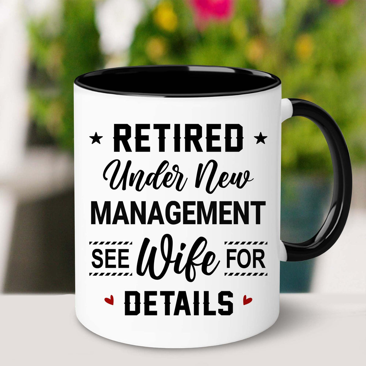 WHIDOBE retirement mug under new management playful design