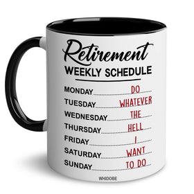 WHIDOBE retirement mug front view, ideal for daily coffee after years of dedication.