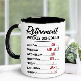 WHIDOBE retirement mug with coffee sip, ready for relaxing breaks and new routines.