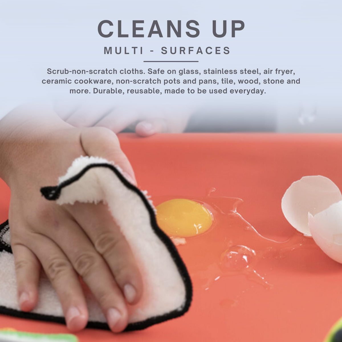 Whiffkitch plush 2-ply weave image demonstrates non-scratch surface scrubbing.