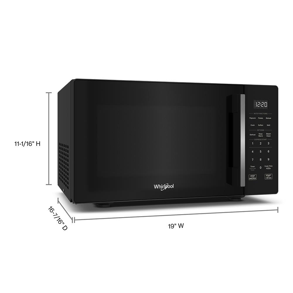 Whirlpool WMCS3019RB dishwasher-safe turntable helps cleanup after meals.