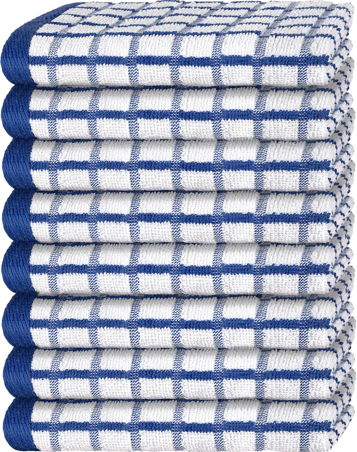 White Classic blue dish towel with hanging loop for quick drying
