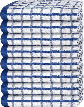 White Classic blue dish towel with hanging loop for quick drying