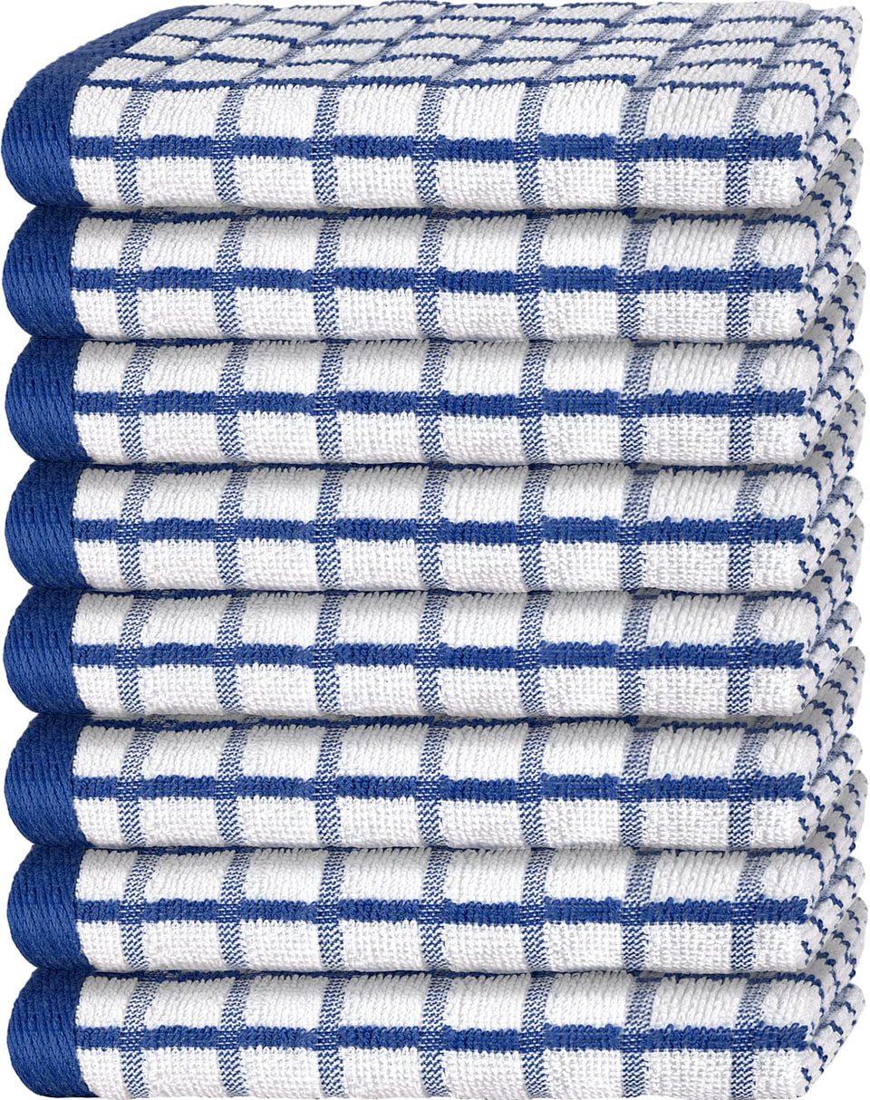 White Classic blue dish towel with hanging loop for quick drying