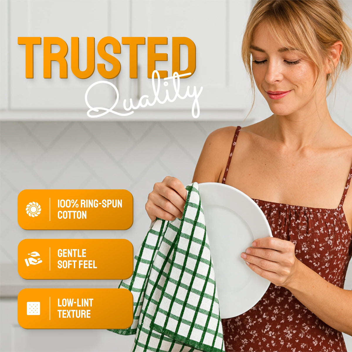 White Classic premium dish towels dense weave demonstrate durable performance for long-lasting kitchen use