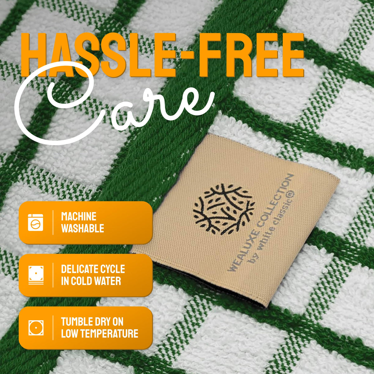 White Classic durable fiber towels withstand frequent use in busy kitchens