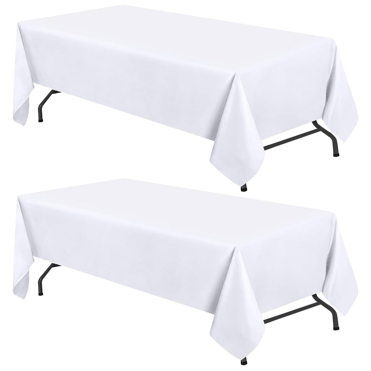 White Classic WEALUXE white tablecloth on an 8ft table showing a 15-inch drop for elegant dining