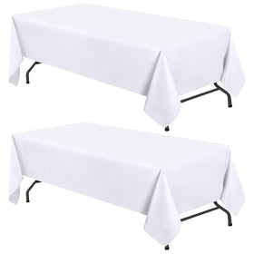 White Classic WEALUXE white tablecloth on an 8ft table showing a 15-inch drop for elegant dining