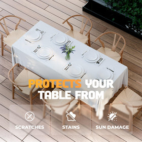 Two-pack WEALUXE white tablecloths for flexible coverage across multiple tables