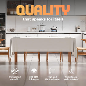 WEALUXE tablecloth with water-repellent fabric protecting the tabletop from spills