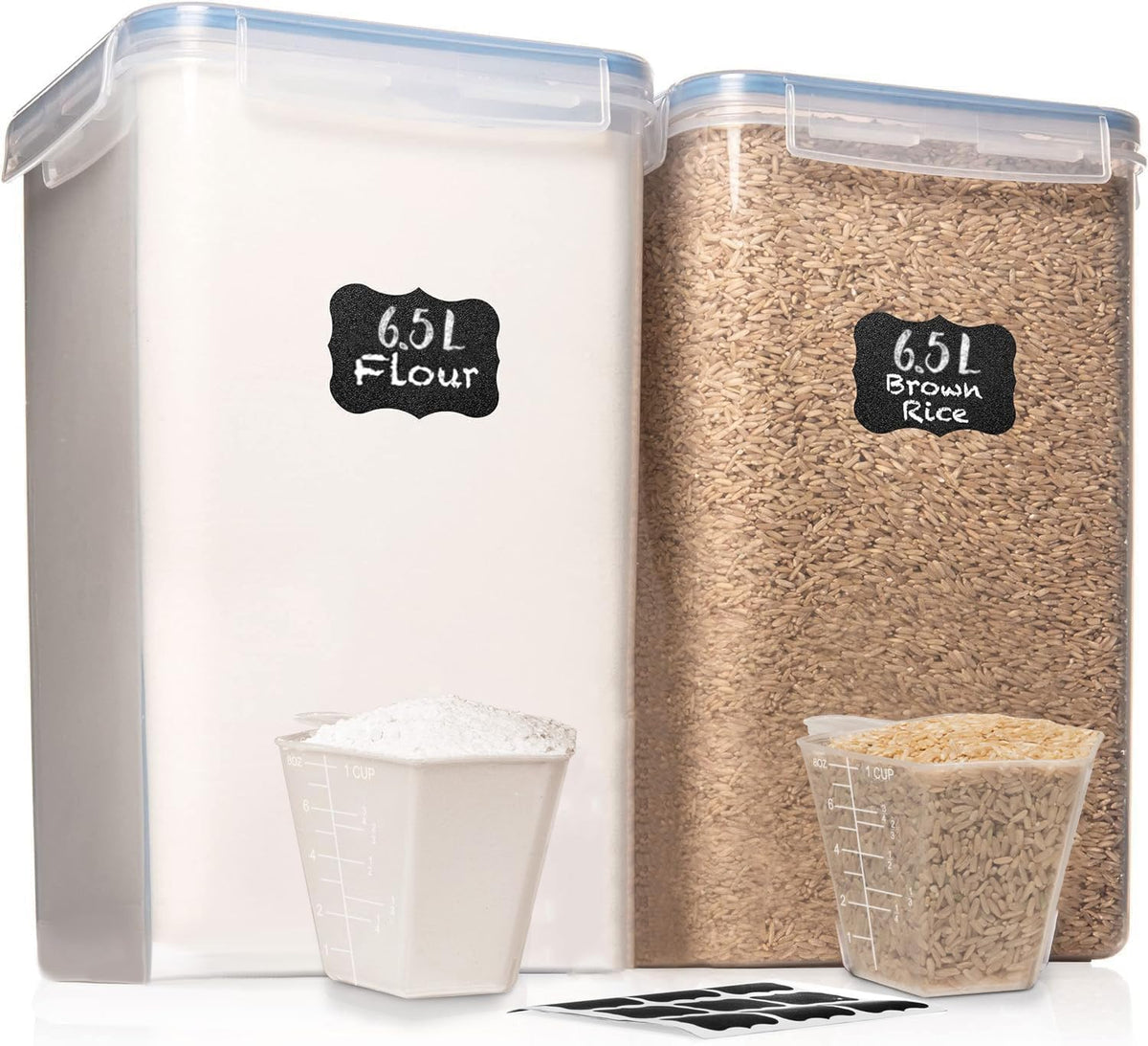 WHITE FEATHER SUPPLIES 2-pack flour container with airtight lid keeps bulk storage organized.