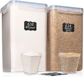 WHITE FEATHER SUPPLIES 2-pack flour container with airtight lid keeps bulk storage organized.