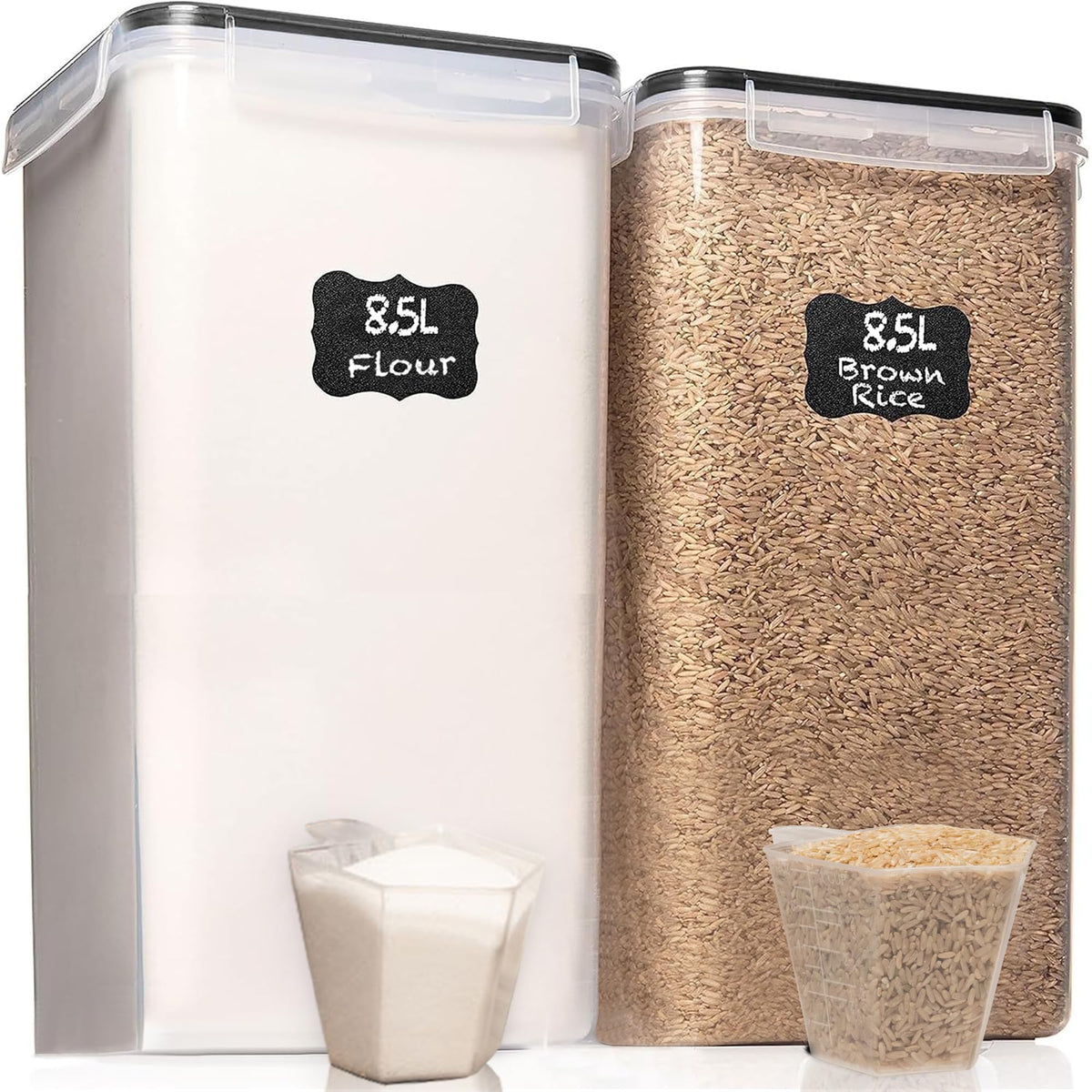 White Feather Supplies 8.5L container with lid front view for bulk flour storage.
