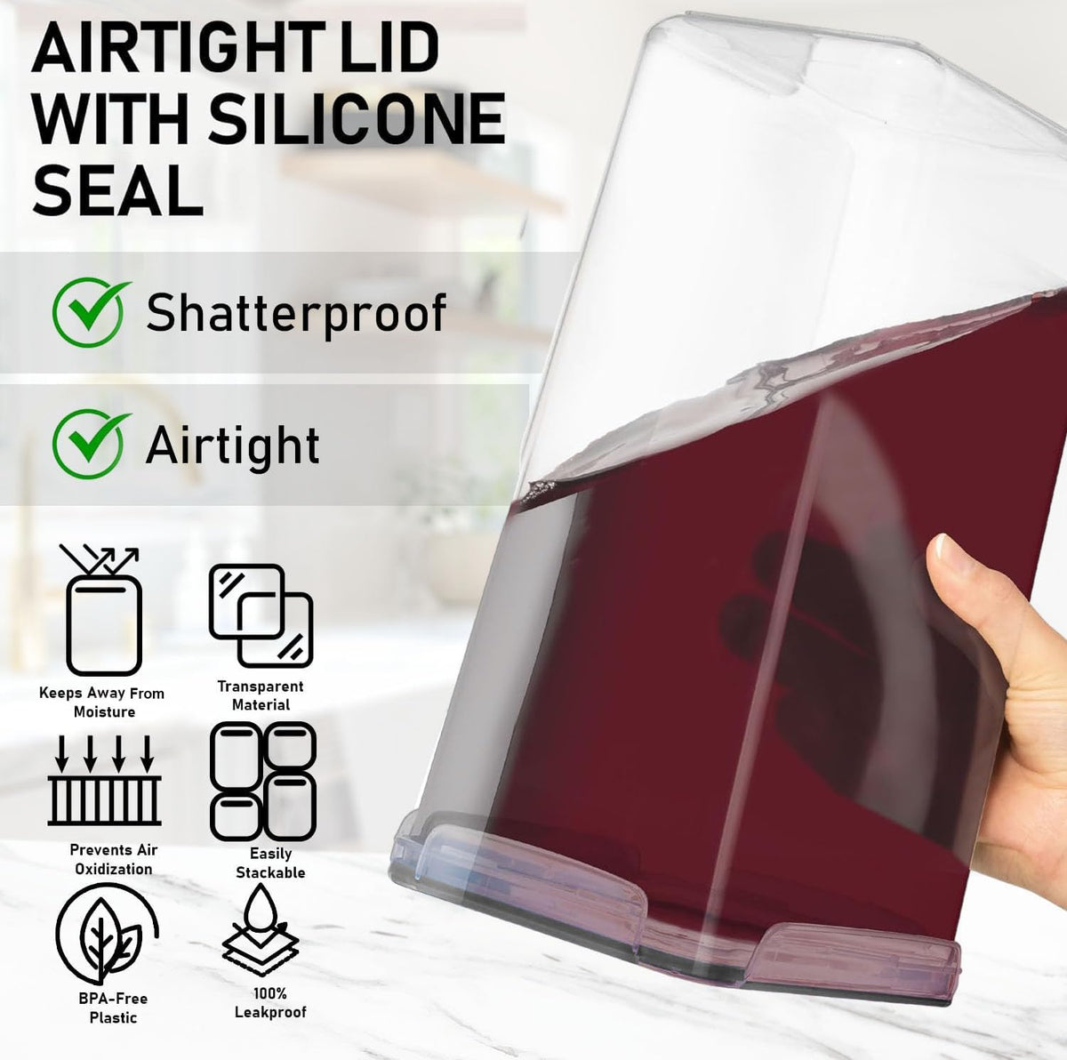 White Feather Supplies snap-lock lids with removable seals ensure airtight freshness.