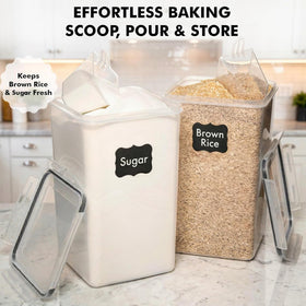 White Feather Supplies stackable design saves shelf space in a tidy pantry