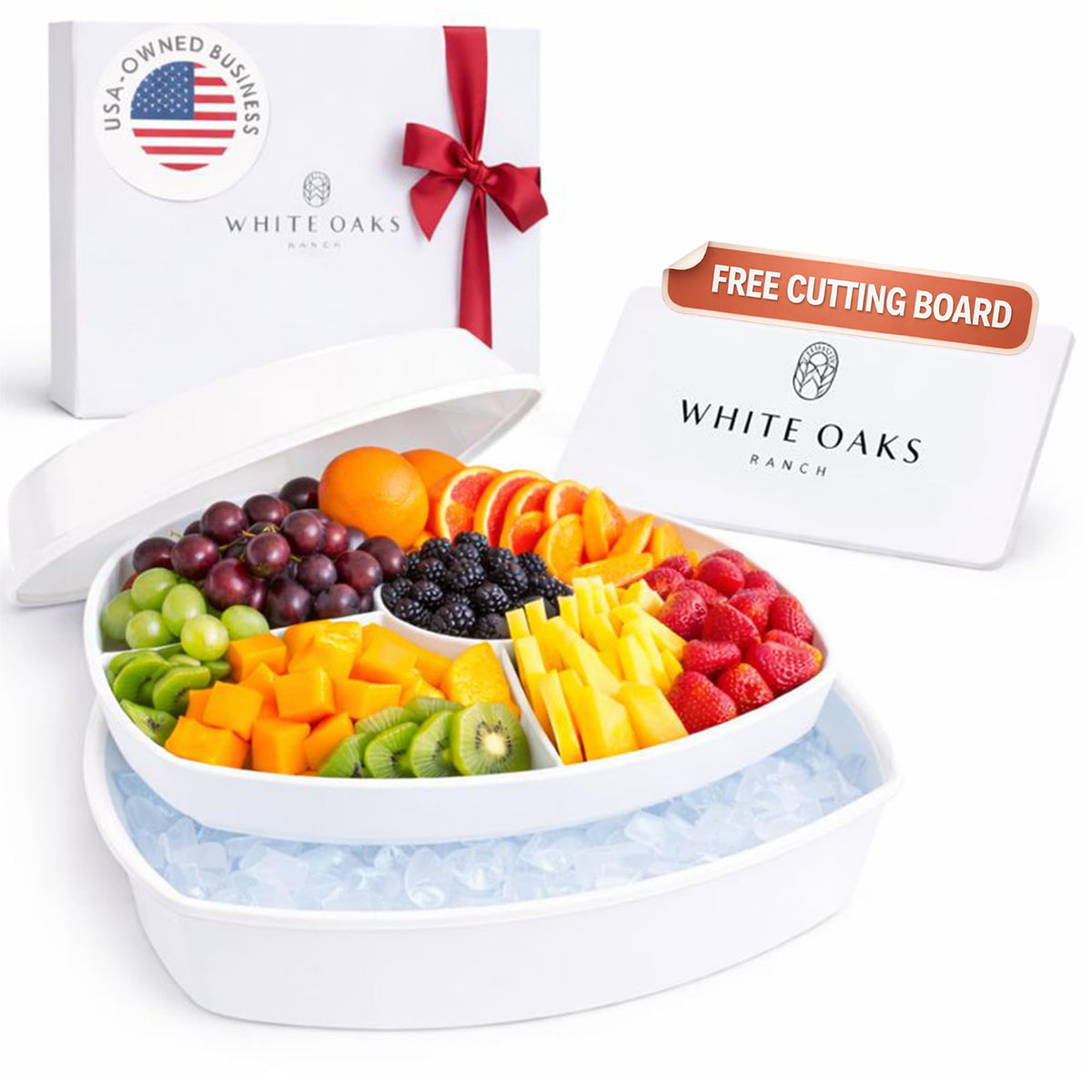 White Oaks Ranch chilled serving tray with lid showing a 15‑inch multi‑tier display for cold foods