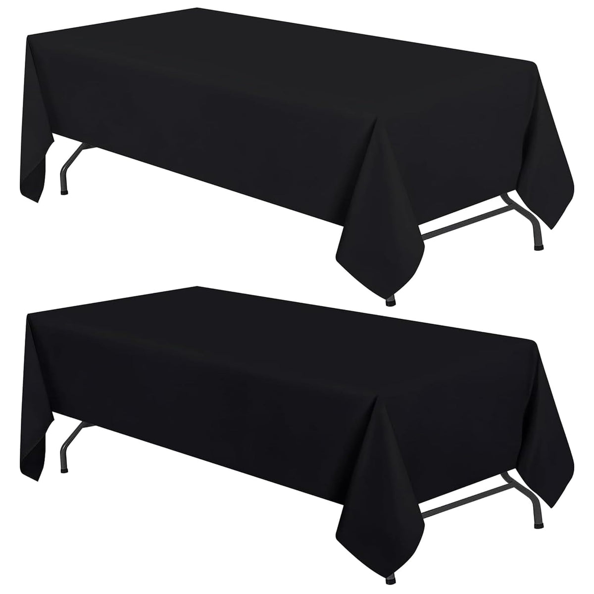White Classic WEALUXE black tablecloth on an 8ft table with a 15-inch drop.