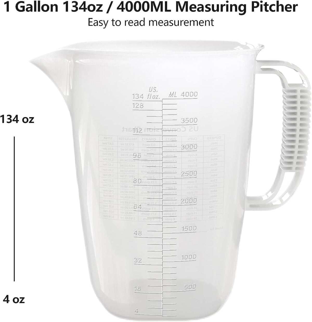 WhiteRhino 134oz large capacity pitcher with embossed marks for quick measurement