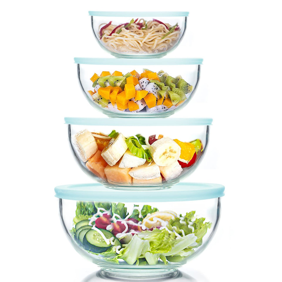 WhiteRhino 8-piece glass bowls with lids set for meal prep and organization