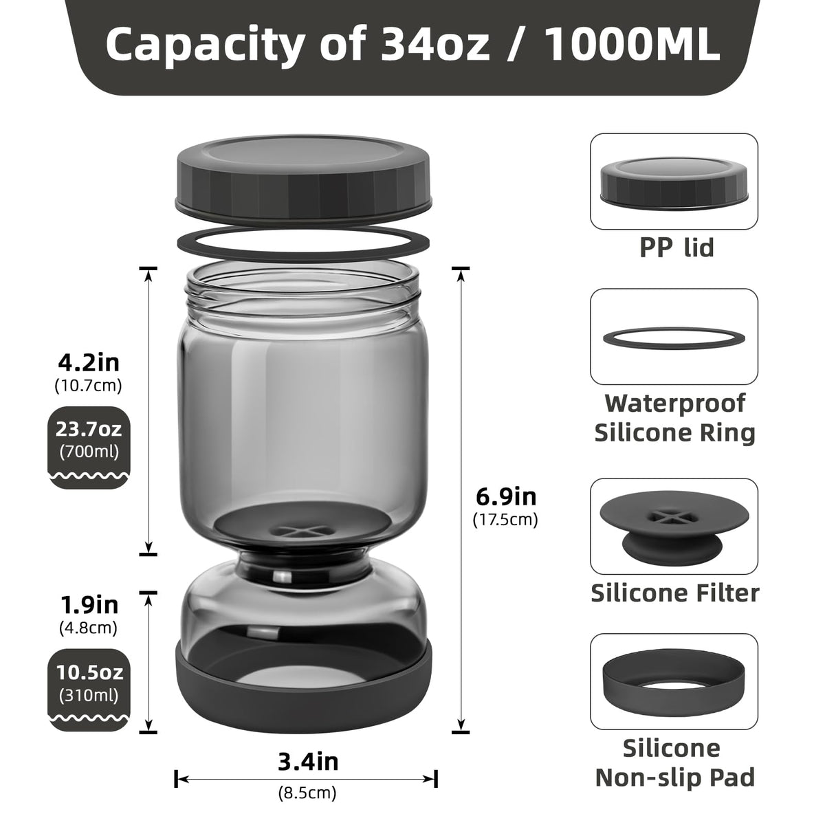 WhiteRhino jar with airtight lid keeps pickles fresh and fridge clean