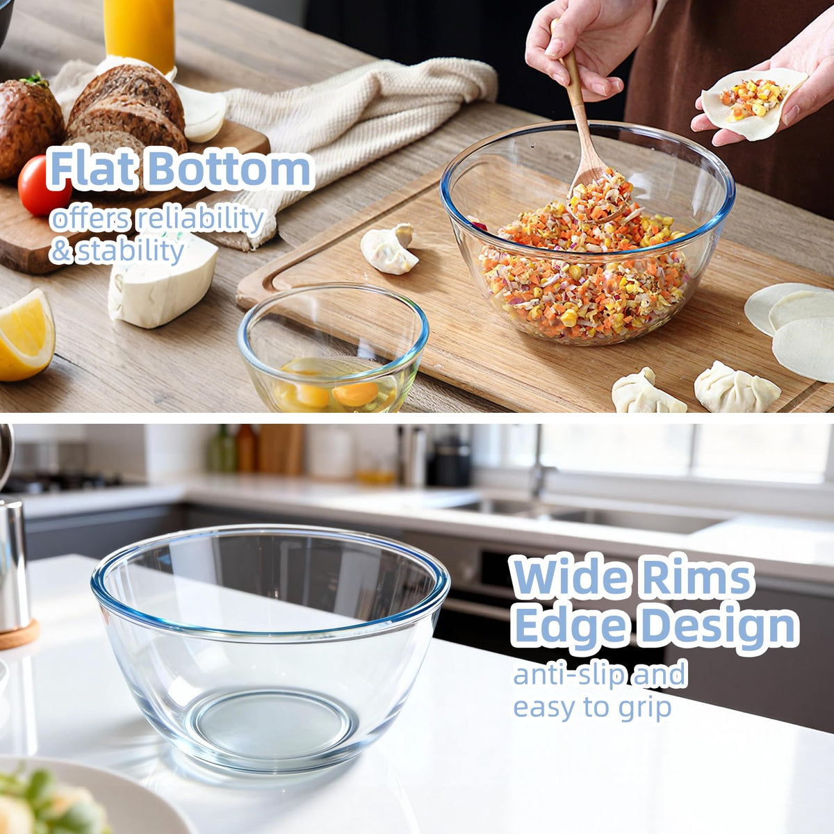 WhiteRhino clear glass bowls offer easy content monitoring during prep