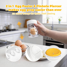 WhiteRhino egg peeler leak-proof cap keeps countertops clean