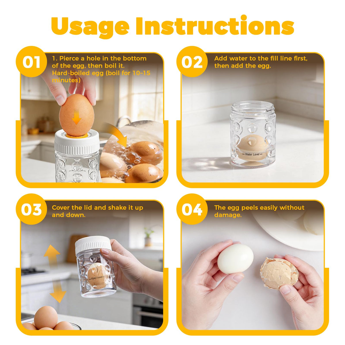 WhiteRhino egg peeler transparent body shows water level for precise prep