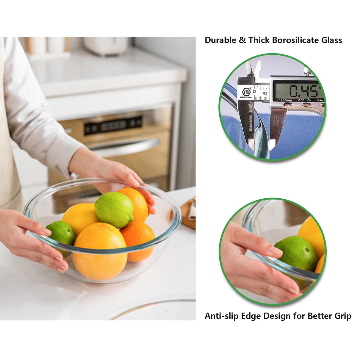 WhiteRhino nesting glass bowls save space when stacked with tight lids.