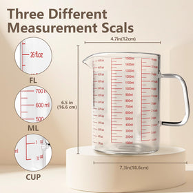 WhiteRhino glass measuring cup showing 1500ml capacity for large batches.