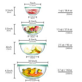 WhiteRhino 1.5qt glass bowl with lid, ideal for salads and ingredients.